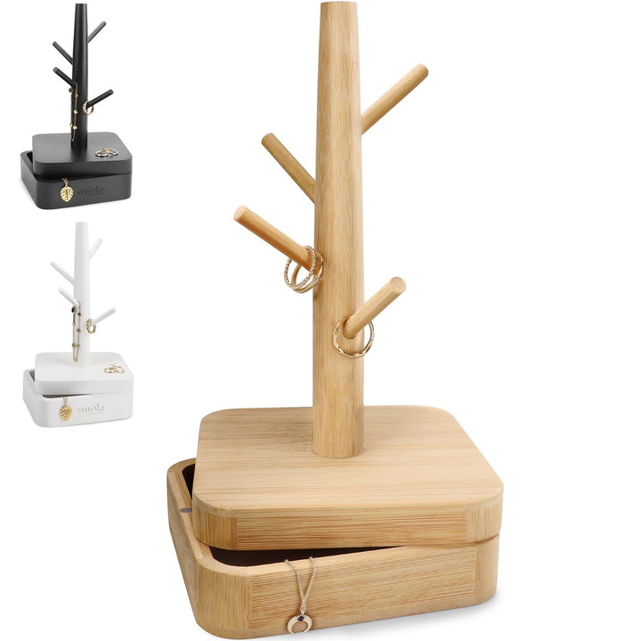 Schmuckbaum aus Holz - 4 Ebenen mit Aufbewahrungsbox - Schmuck Organizer, Schmuckständer für Ketten,