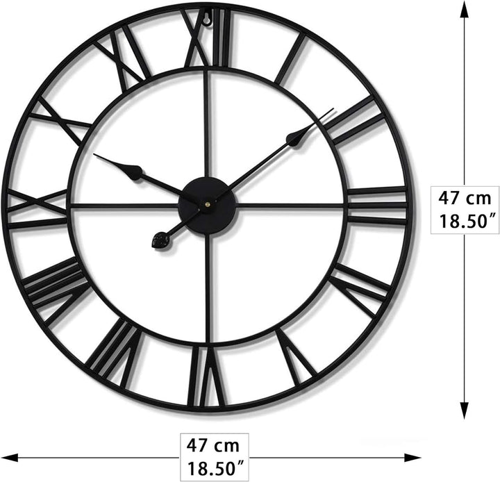 HAITANG Grosse Wanduhr im Vintage-Stil, schwarz Wanduhr rund, Metall Geräuschlos Nicht Tickend, Batt