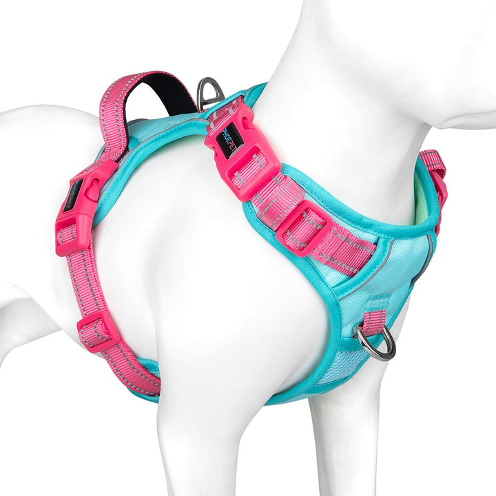 PHOEPET Anti-Zug Hundegeschirr verstellbar mit Reflektoren | Trainingsgriff & Metallclips für alle H