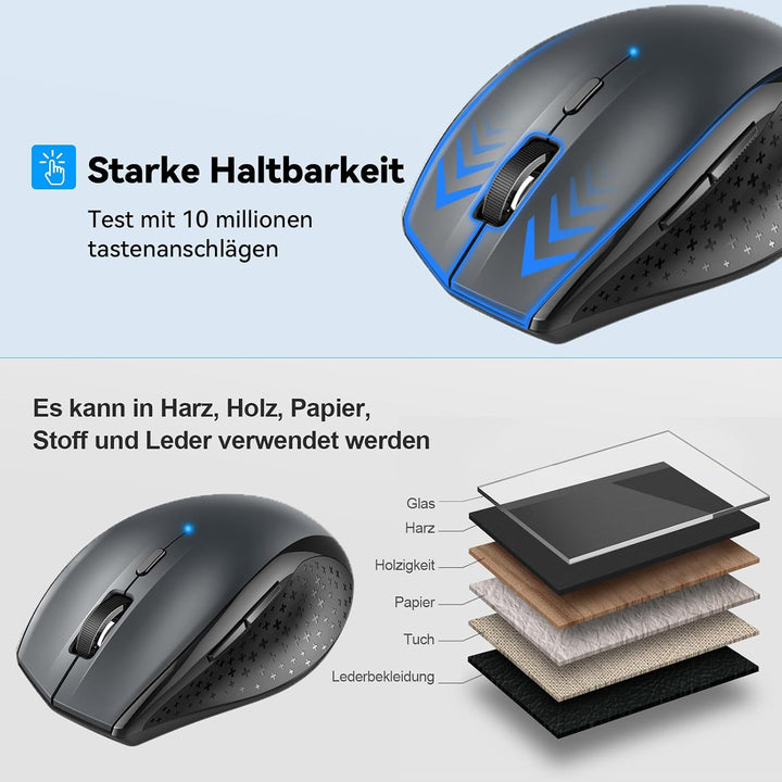 TECKNET Maus Kabellos, Bluetooth-Funkmaus, 3200 DPI Maus Kabellose Bluetooth Mouse 6 Verstellbare DP