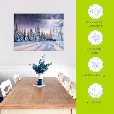 Glasbilder Wandbild Glas Bild einteilig 50x50 cm Quadratisch Winterlandschaft Wald Tannenbaum Natur