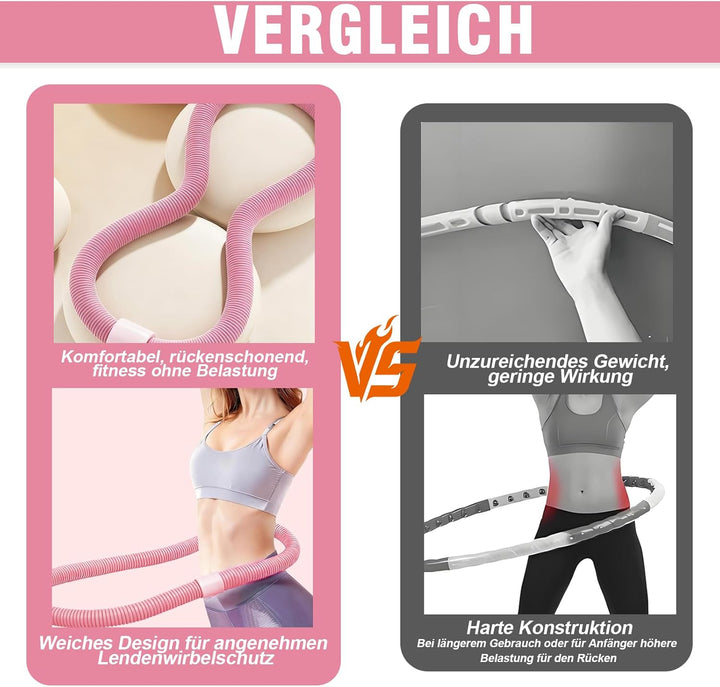 Hula Hoop Reifen Erwachsene, Weicher Hoola Hoop zum Abnehmen mit Federkern &amp; Sicherheitsseil, Komfor