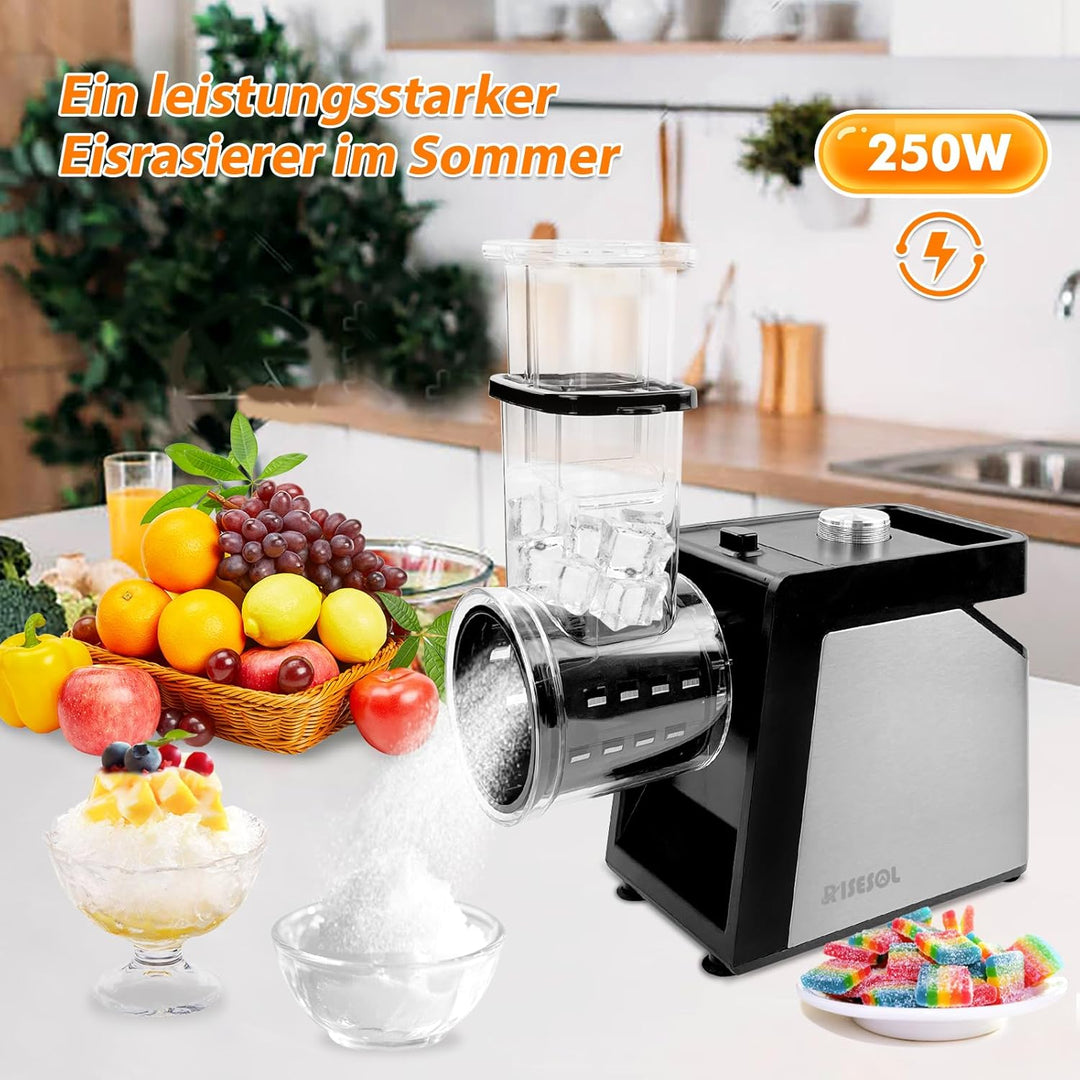 7 in 1 Gemüseschneider Elektrisch Ice Crusher Gemüsehobel Edelstahl Eisrasierer mit 7 Klingen 250W K