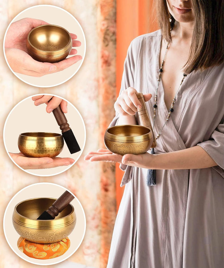 Tibetisches Klangschalen-Set – 100% handgehämmert in Nepal Klangschale für Meditation, Yoga, Chakra,