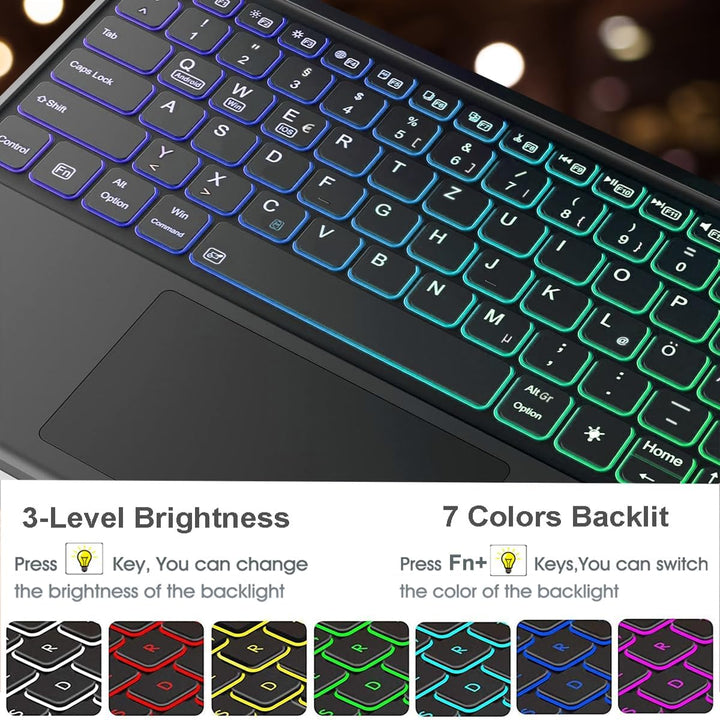 Hülle mit Touchpad Tastatur für Xiaomi Redmi Pad 2 Pro 12.1 Zoll 2025, 3-Zonen 7-Farben Beleuchtung,