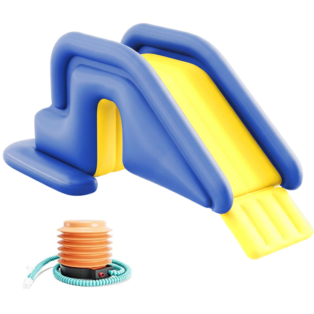 Blaue aufblasbare Poolrutsche aus PVC für oberirdische Pools mit Fusspumpe – tragbare Poolrutsche mi