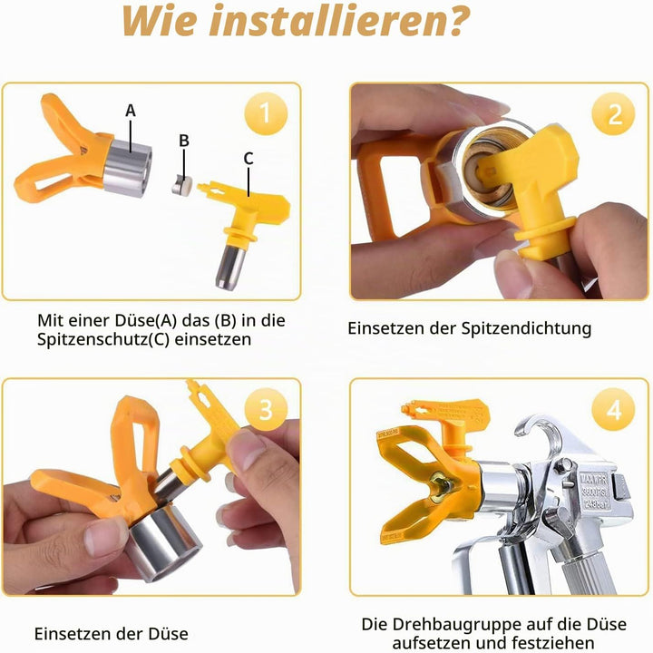 12 Stück Airless Farbsprühdüsenspitzen, Airless düse mit 2 Düsenspitzenschutz, für airless farbsprüh