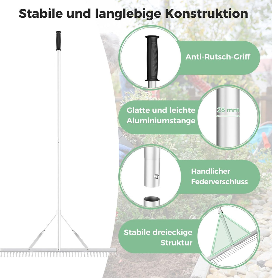COSTWAY Rechen, Gartenrechen mit 91 cm Arbeitsbreite, 36 Zinken & 174 cm langem Griff, Laubrechen au