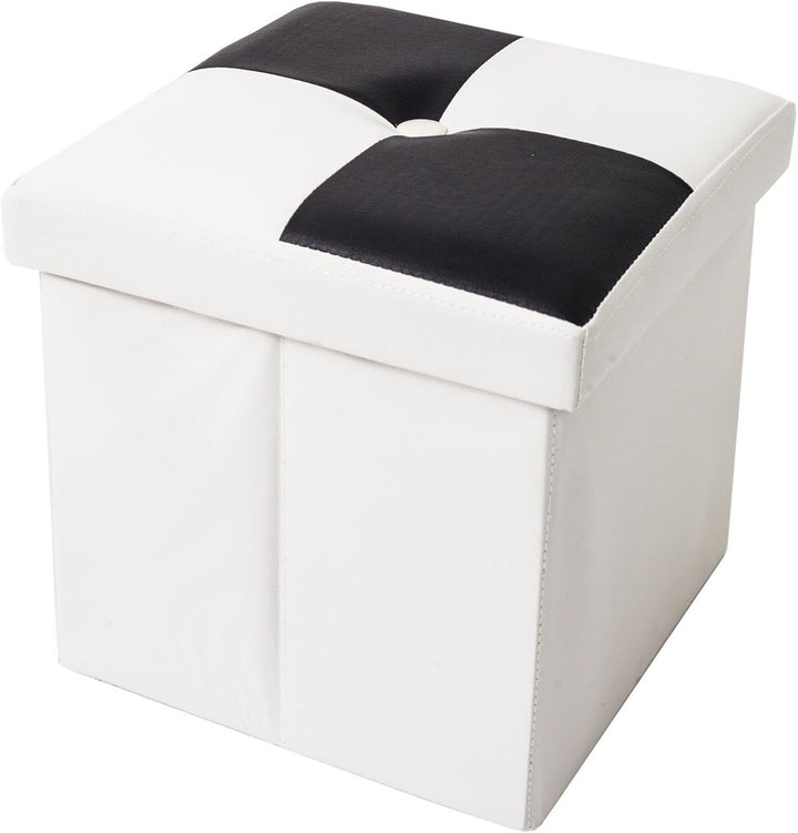 Rebecca Mobili Puff Truhe Weiss Schwarz, gepolstert, Urban, Wohnzimmer Schlafzimmer – Masse: 30 x 30