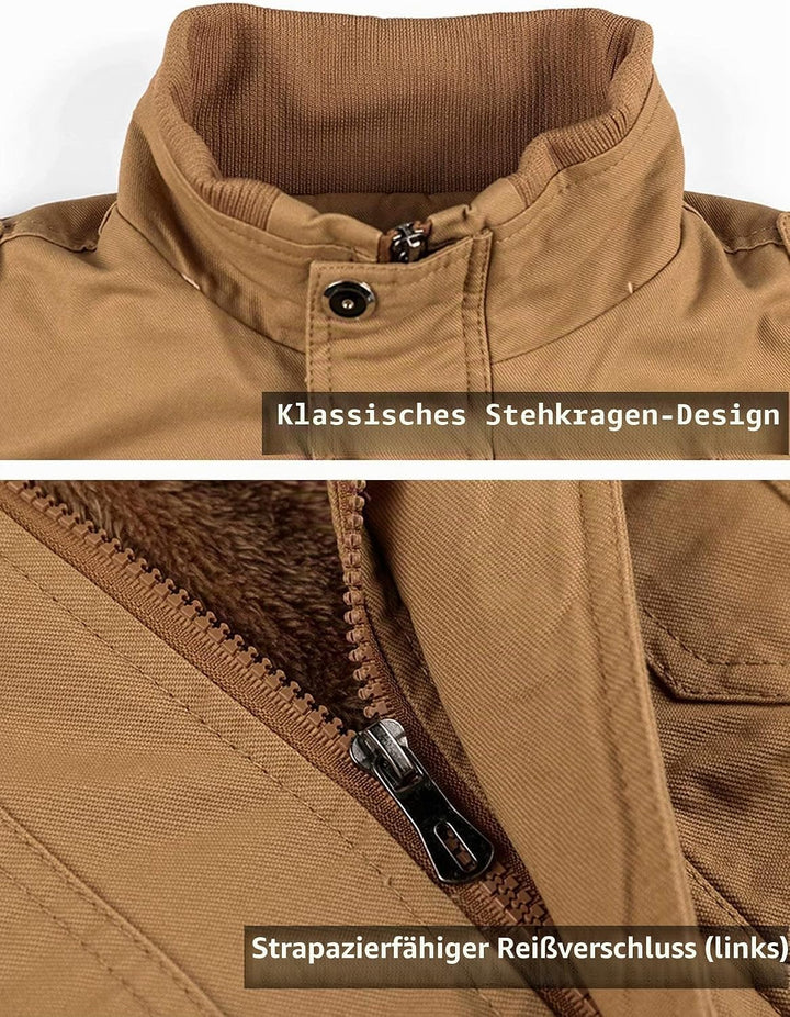 MAGCOMSEN Winterjacke Herren Warm Gefüttert Fleecejacke Cargo Casual Übergangsjacke Baumwolle Army J