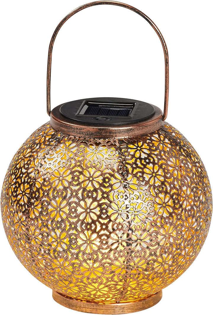 Lights4fun LED Solar Laterne Blumen Muster Marokkanische Laterne Aussenbereich 19cm