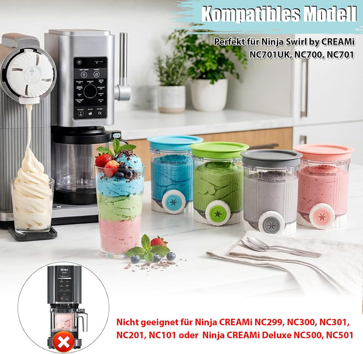 GFTIME 4 Stück Eisbehälter für Ninja Swirl by CREAMi NC700 NC701 NC701EU/NC701UK, 480 ml Behälter mi