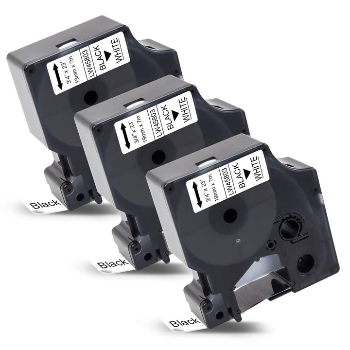 3x Labelwell 19mm Kompatibler Schriftband Ersatz für DYMO D1 45803 S0720830 Schwarz auf Weiss für Dy