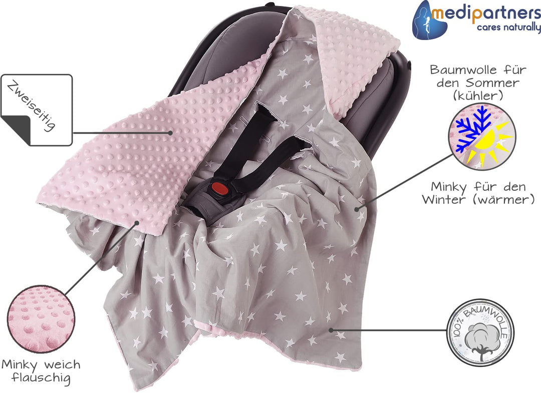 Medi Partners Einschlagdecke Baby Babyschale 100% Baumwolle für Sommer 85x85cm Kinderwagen Kuschelde