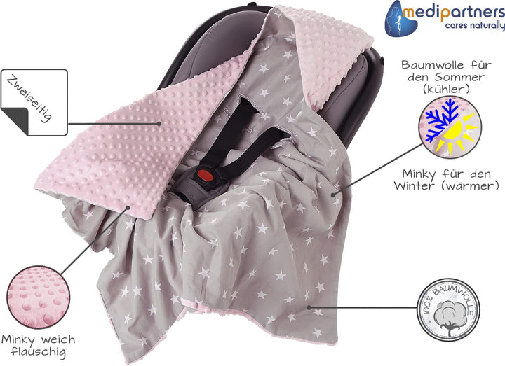 Medi Partners Einschlagdecke Baby Babyschale 100% Baumwolle für Sommer 85x85cm Kinderwagen Kuschelde