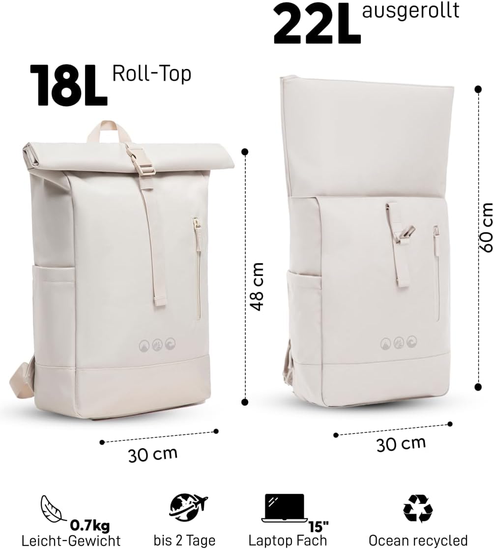 SONS OF ALOHA Roll-Top Rucksack Damen & Herren - NALU Reflektierend gross - Rolltop mit Laptopfach 1