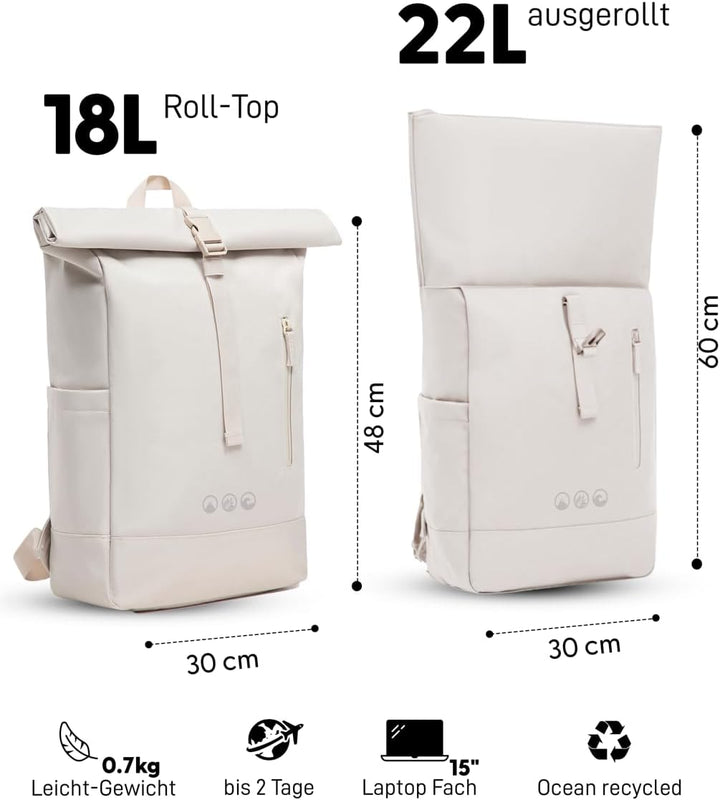 SONS OF ALOHA Roll-Top Rucksack Damen & Herren - NALU Reflektierend gross - Rolltop mit Laptopfach 1