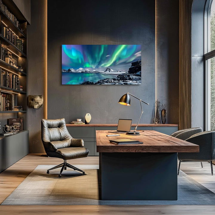 hyidecorart Bilder Nordlichter, Grün Polarlicht Sternenhimmel Bild auf Leinwand, 1 Teilig Modern Nat