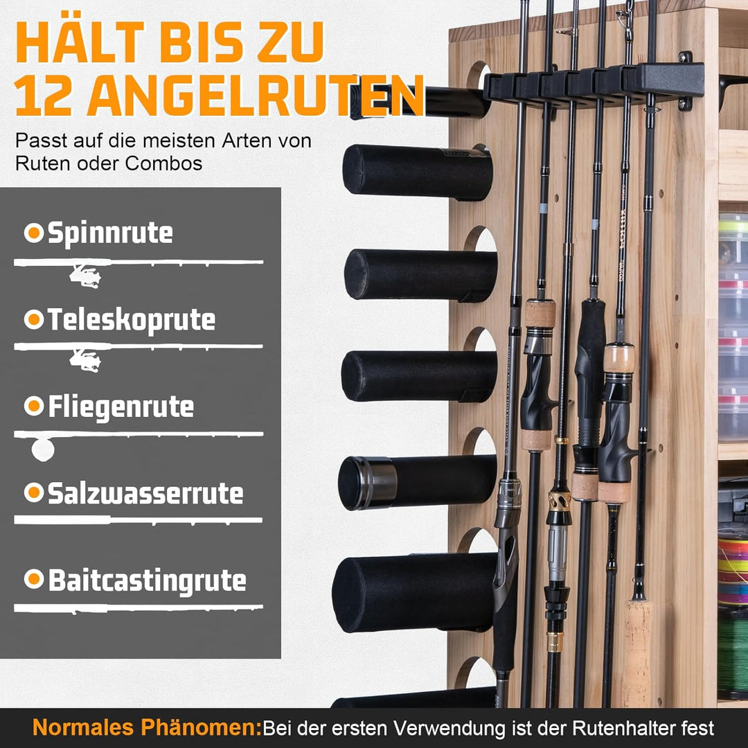 Goture Holz-Aufbewahrungsschrank für Angelausrüstung mit Angelrutenhalter und Platz für Angelboxen u