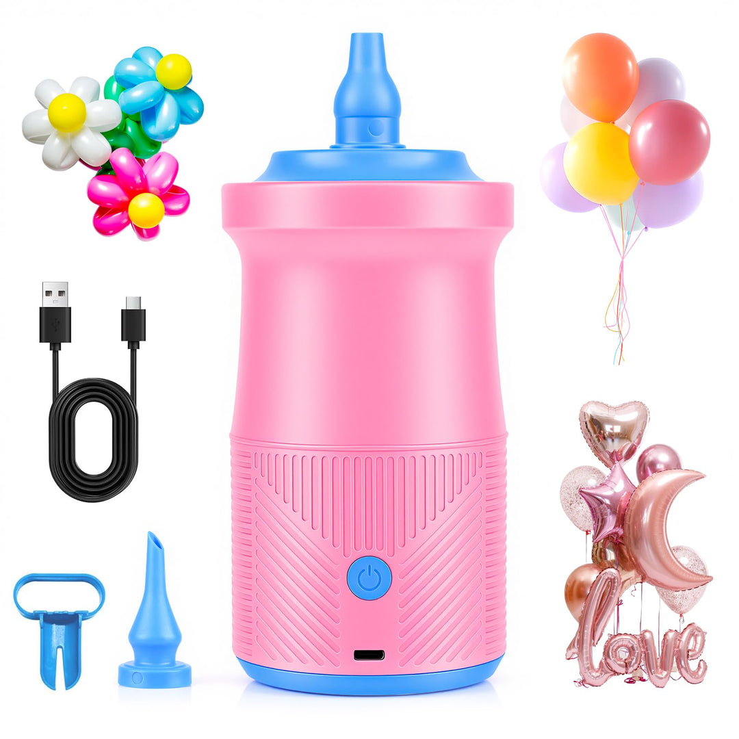 Luftballonpumpe Elektrische, Wiederaufladbare Ballonpumpe mit 2000 mAh Akku und 2 Düsen für Party, H