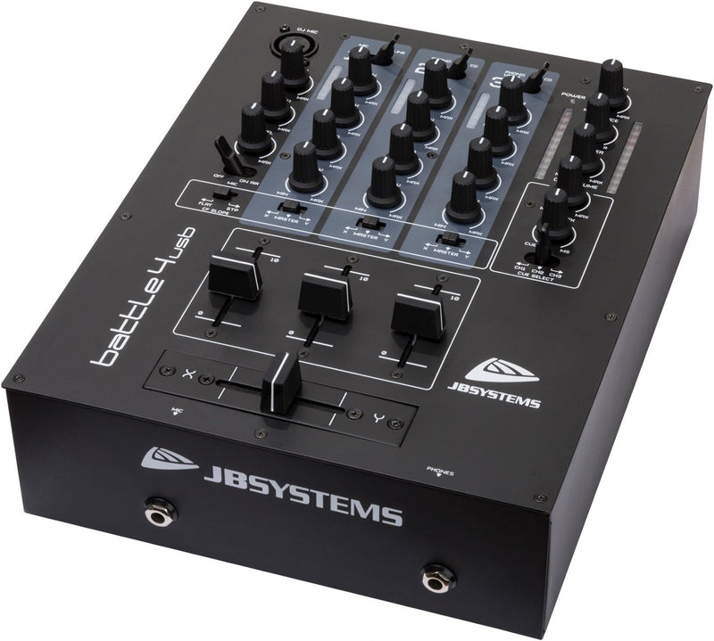 JB Systems BATTLE4-USB 4-Kanal DJ Mixer mit 9 Eingängen verteilt auf 4 Kanäle (3 Line-, 2 Phono-, 2