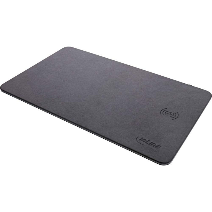 InLine® Maus-Pad, Wireless Charging (Qi), Kunstleder, 370x225x7mm, schwarz, schwarz