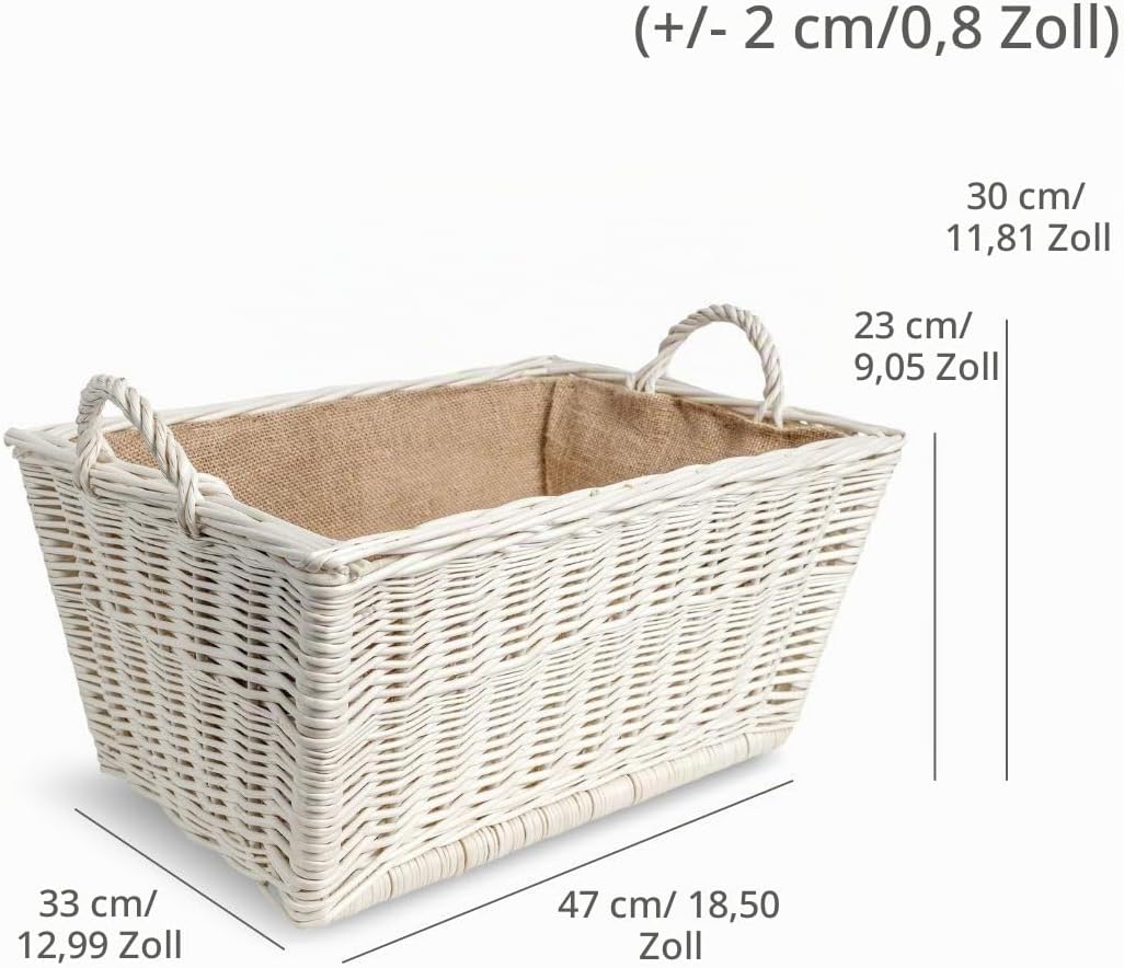 Creative Home Kaminholzkorb Weide Holzkorb für Kaminholz | Weiss | 47 x 33 x 30 cm | Brennholzkorb F