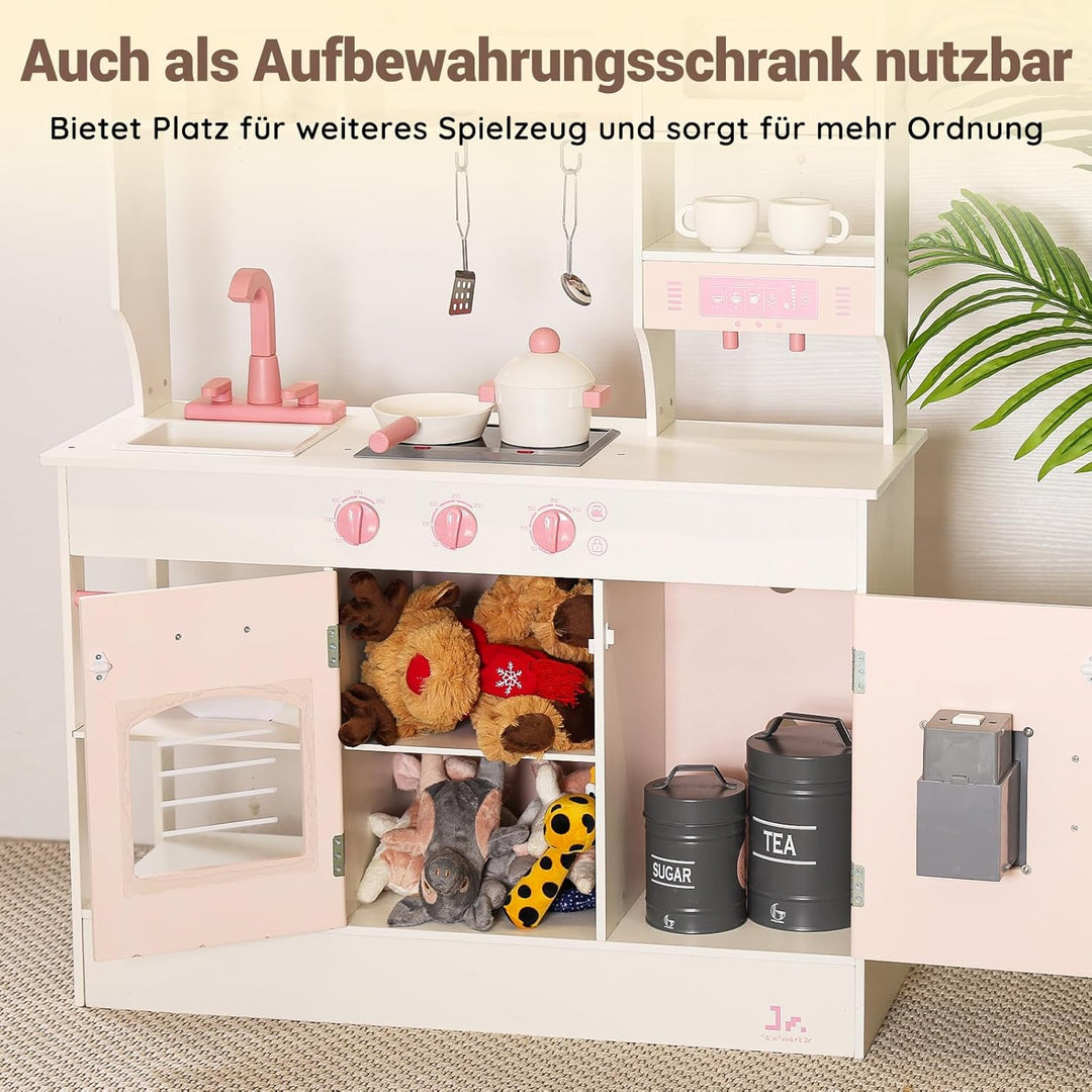 SainSmart Jr. Kinderküche Holz Spielküche für Kinder, Rosa – mit Licht & Sound, Eiswürfelspender, Mi