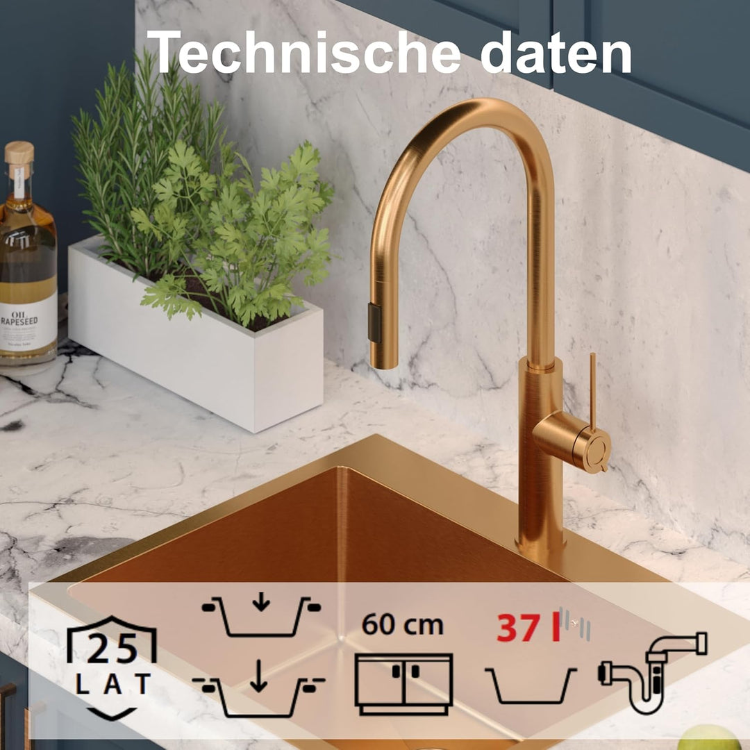 QUADRON | RUSSEL 110 | Einbeckenspüle | Masse: 50 x 48 x 20 cm | Passt in eine Schrankbreite: 60 cm