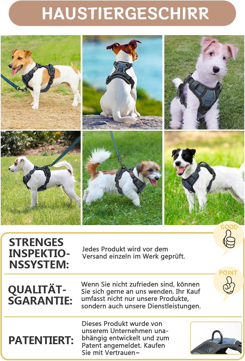 BaoCheng Hundegeschirr Anti Zug Hundegürtel,Kleine/mittlere/grosse Hunde,Atmungsaktives Mesh, Einfac