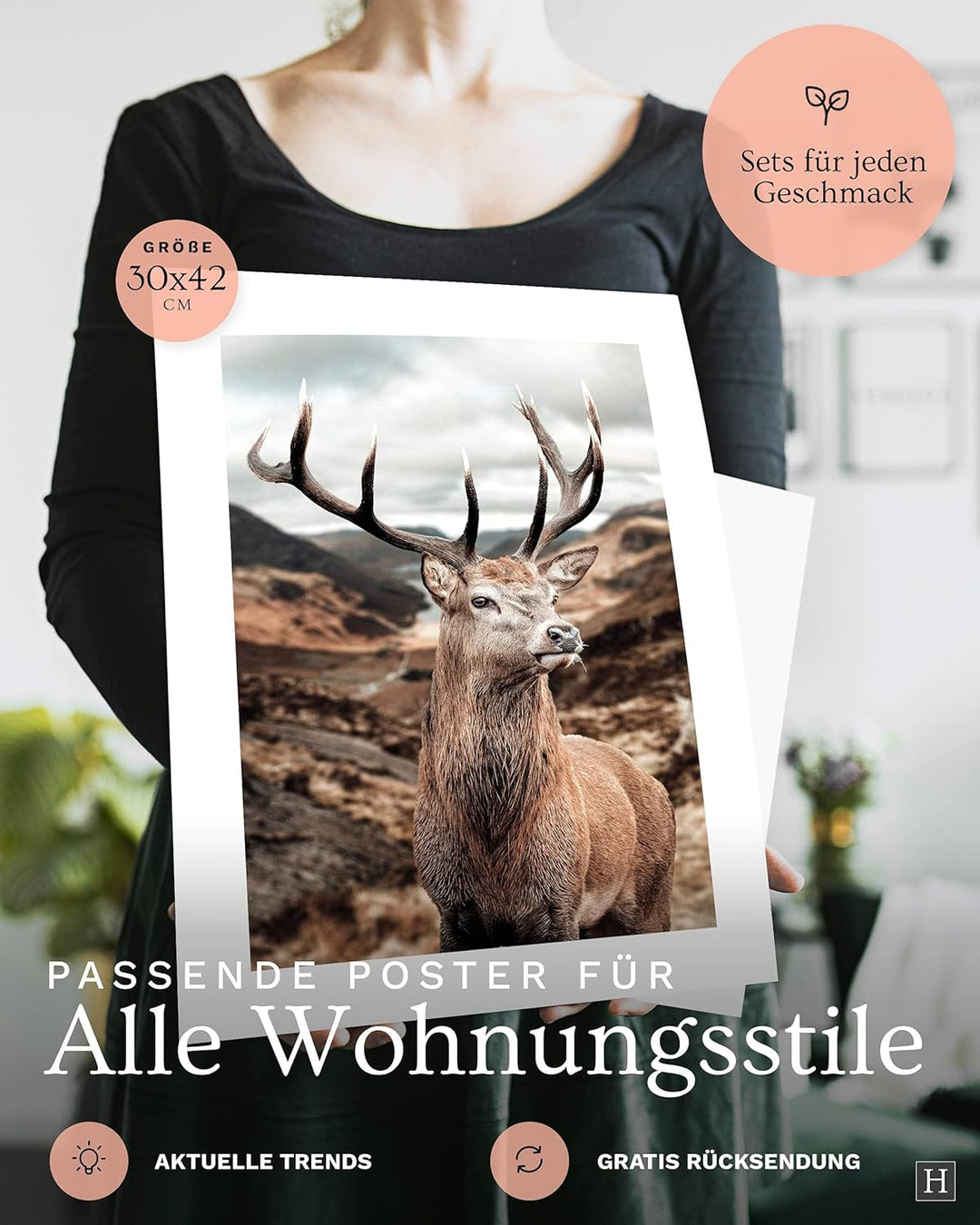 Heimlich® Premium Poster Set OHNE Bilderrahmen | Stilvolles Set mit passenden Bilder als Wohnzimmer