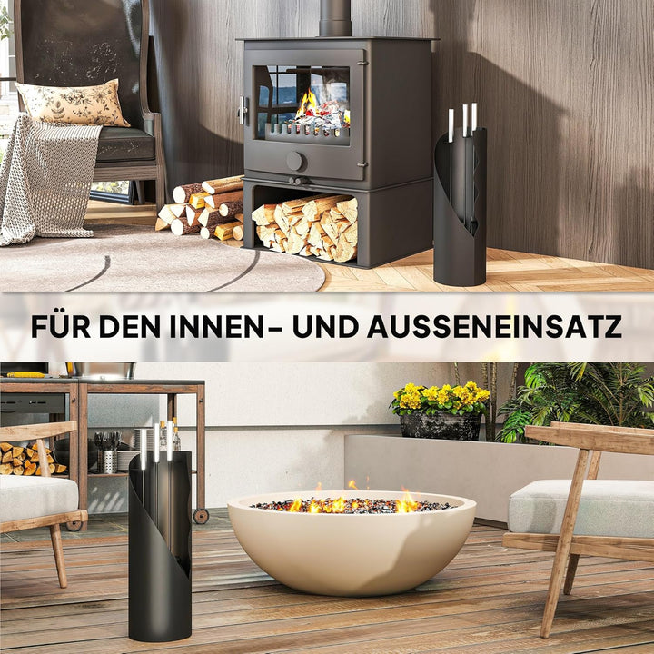 Outsunny Kaminbesteck Set 4-teilig Kaminzubehör mit Besen, Schaufel, Schürhaken und Korb, Kamingarni
