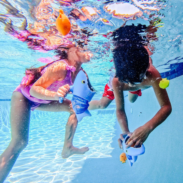 Melissa &amp; Doug Sunny Patch Poolspielzeug Fischjagd mit dem Hai (Poolspielzeug, 2 Netze, 6 Fischbleig