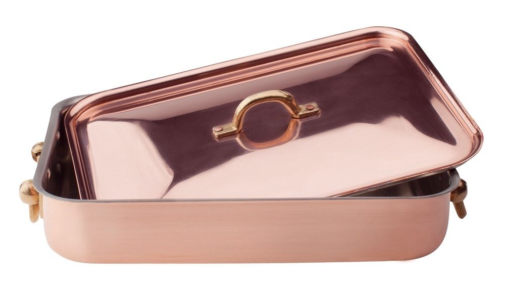 Pentole Agnelli ALCU150C36 Bratentopf mit verzinntem glattem Kupferdeckel, 36 x 26 cm, 36 x 26 cm