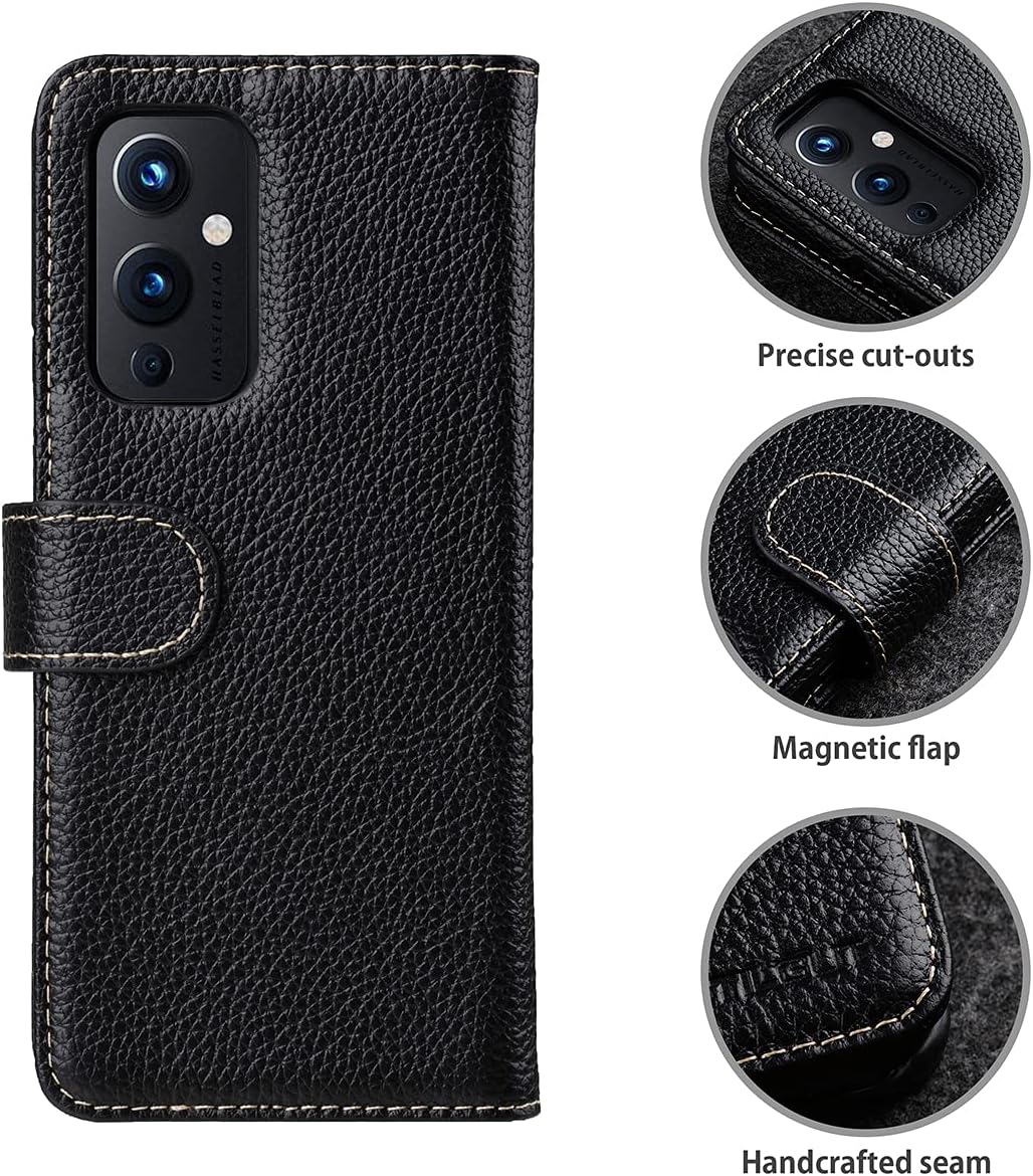 STILGUT Talis kompatibel mit OnePlus 9 Hülle mit Kartenfach aus Leder, Wallet Case, Lederhülle mit F