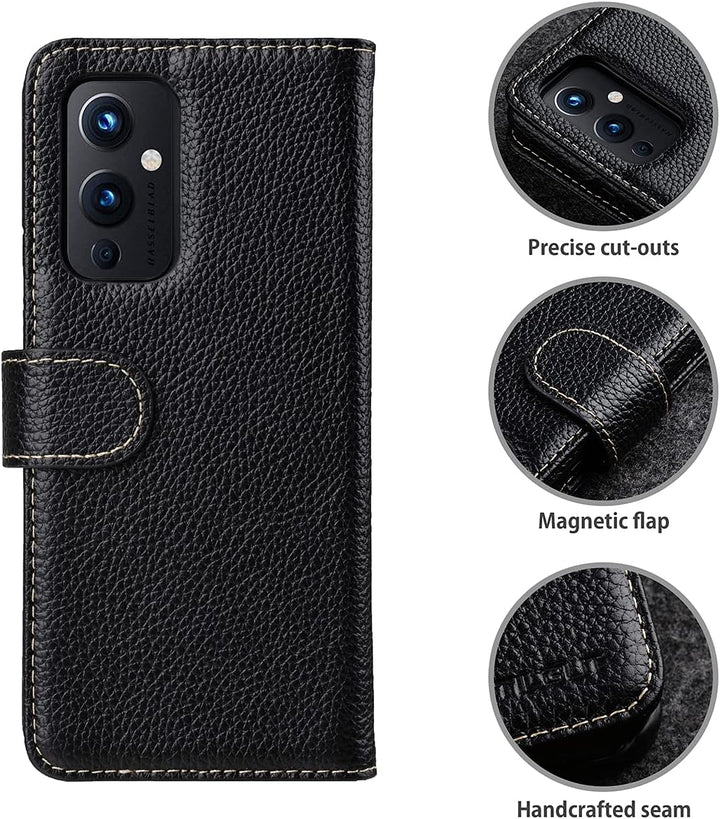 STILGUT Talis kompatibel mit OnePlus 9 Hülle mit Kartenfach aus Leder, Wallet Case, Lederhülle mit F