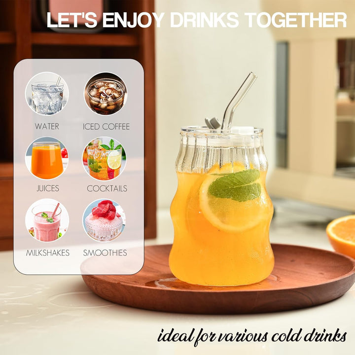 VITEVER 2 Stück 530ml Latte Macchiato Gläser mit Deckel und Strohhalm, Eiskaffee Gläser, Longdrinkgl