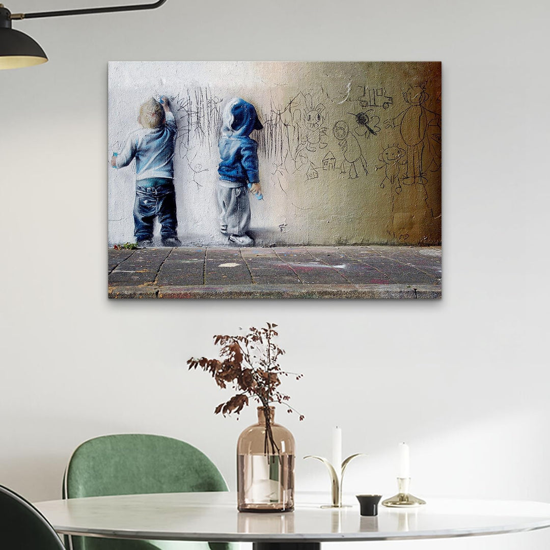 Giallobus - Gemälde - Banksy - - Standardleinwand - 140x100-12 - Graffiti-Kinder - Bereit zum Aufhän