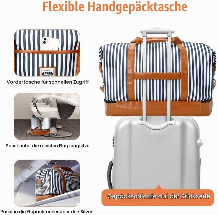 Lekespring Reisetasche Weekender Damen Gross mit Nassfach Schuhfach, 50L Doppellagige Reisetasche Ha