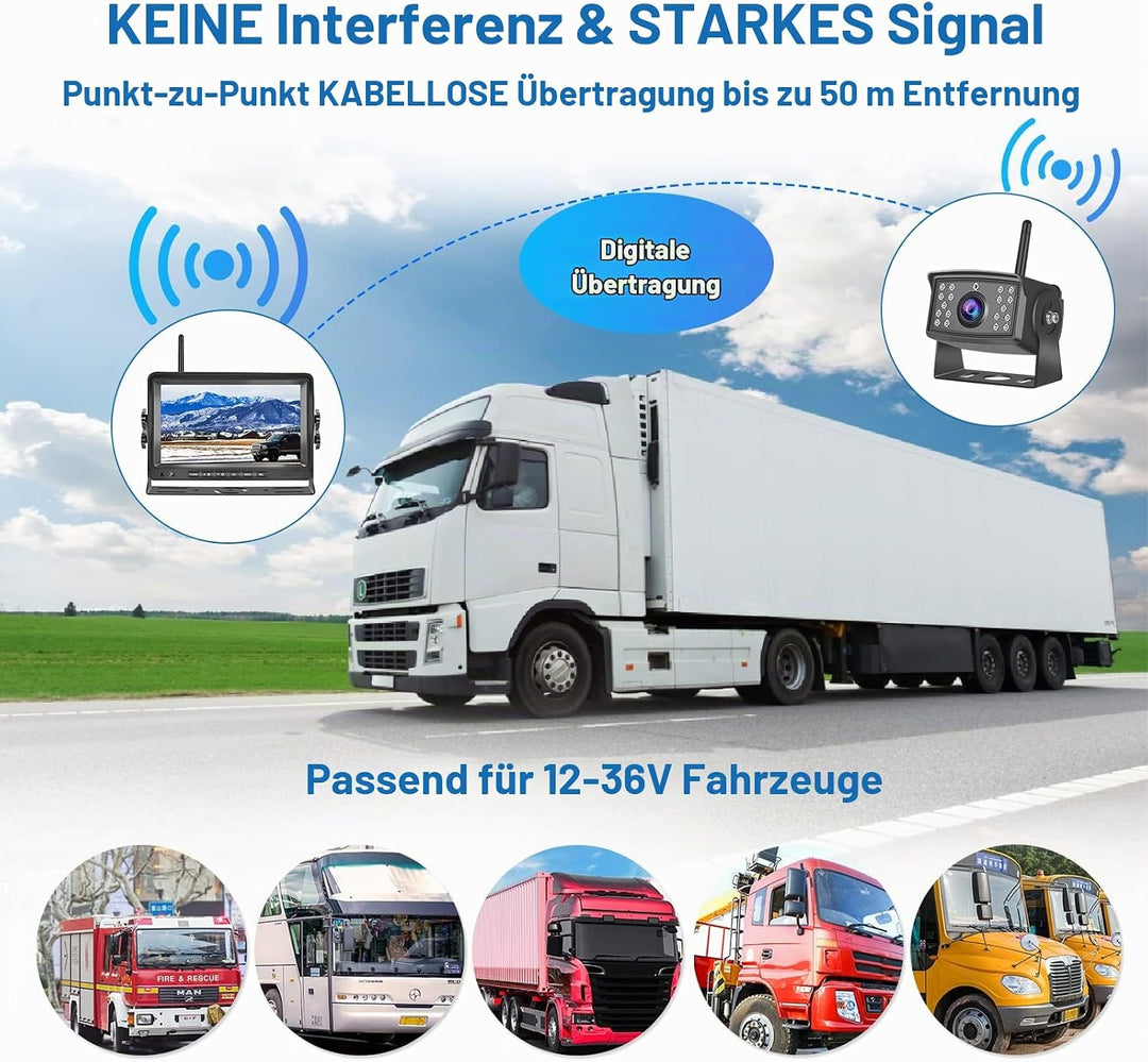 Hikity Kabellos Digital AHD Rückfahrkamera Set mit 7‘’ Split-Screen Monitor IPS Bildschirm &amp; IP66 wa