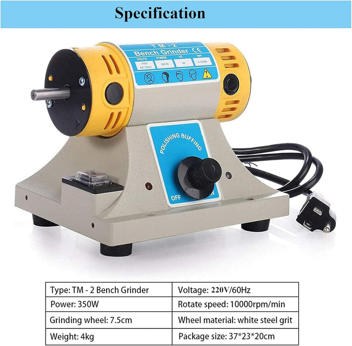 Poliermaschine - 350W, 0-10000 U/min, Edelstahl, Tischpuffer für Schmuck, Stein, Jade, Holz & Metall