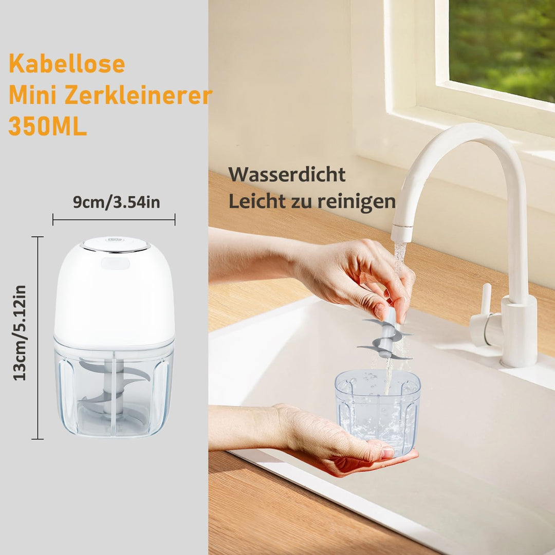 Elektrisch Zerkleinerer Küche Akku wiederaufladbar, 250ML Mini Knoblauchhacker Gemüsezerkleinerer El