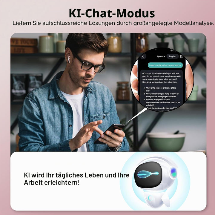 AI Kopfhörer Übersetzer, 3-in-1 Sprachübersetzer Kopfhörer 165 Sprachen mit App,7 Übersetzungsmodi E