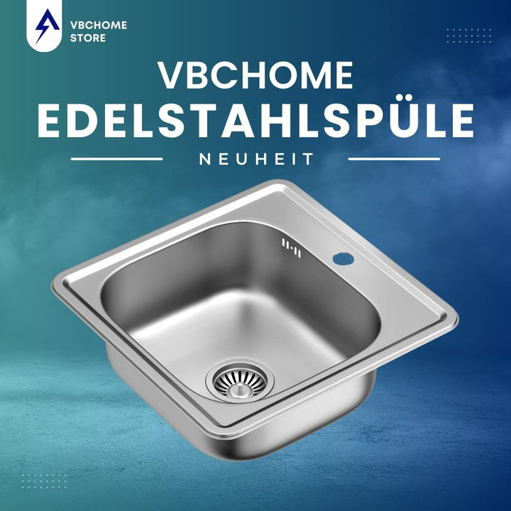 VBChome Edelstahlspülbecken 48x48 cm – Satinierte Oberfläche, Hochwertiger Edelstahl Inox, Tiefe Spü