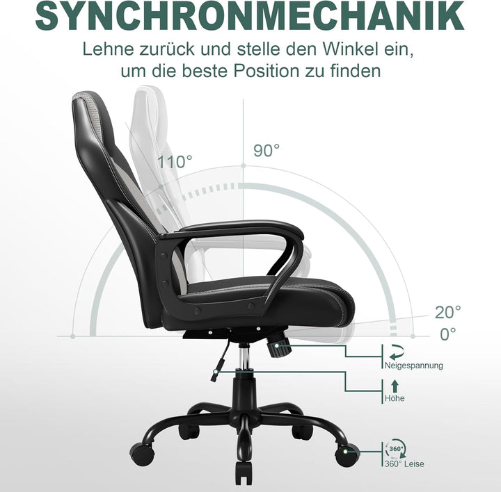 BASETBL, ergonomischer Bürostuhl, PU-Leder, Schreibtischstuhl, Arbeitsstuhl, Gaming-Stuhl mit hoher