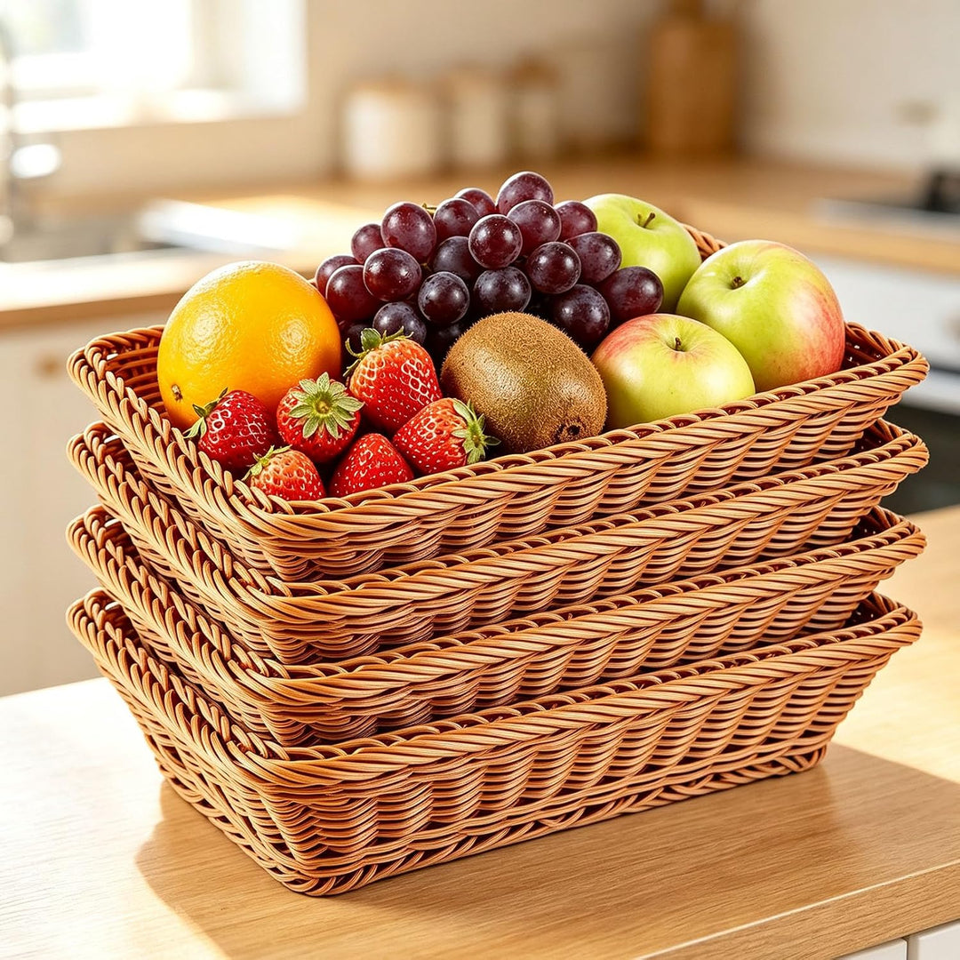4er Set Brötchenkorb, Brotkorb Geflochten, Wicker Basket(35 x 25 x 7 cm)