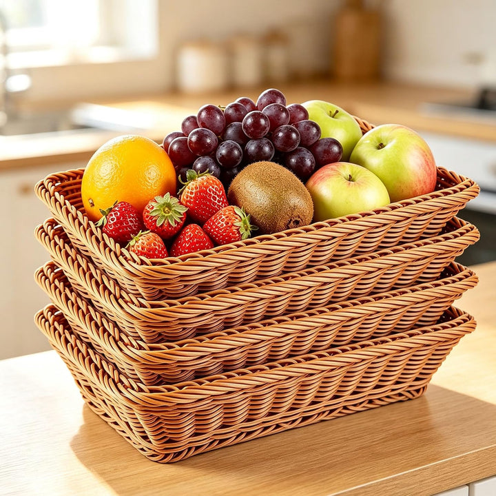 4er Set Brötchenkorb, Brotkorb Geflochten, Wicker Basket(35 x 25 x 7 cm)