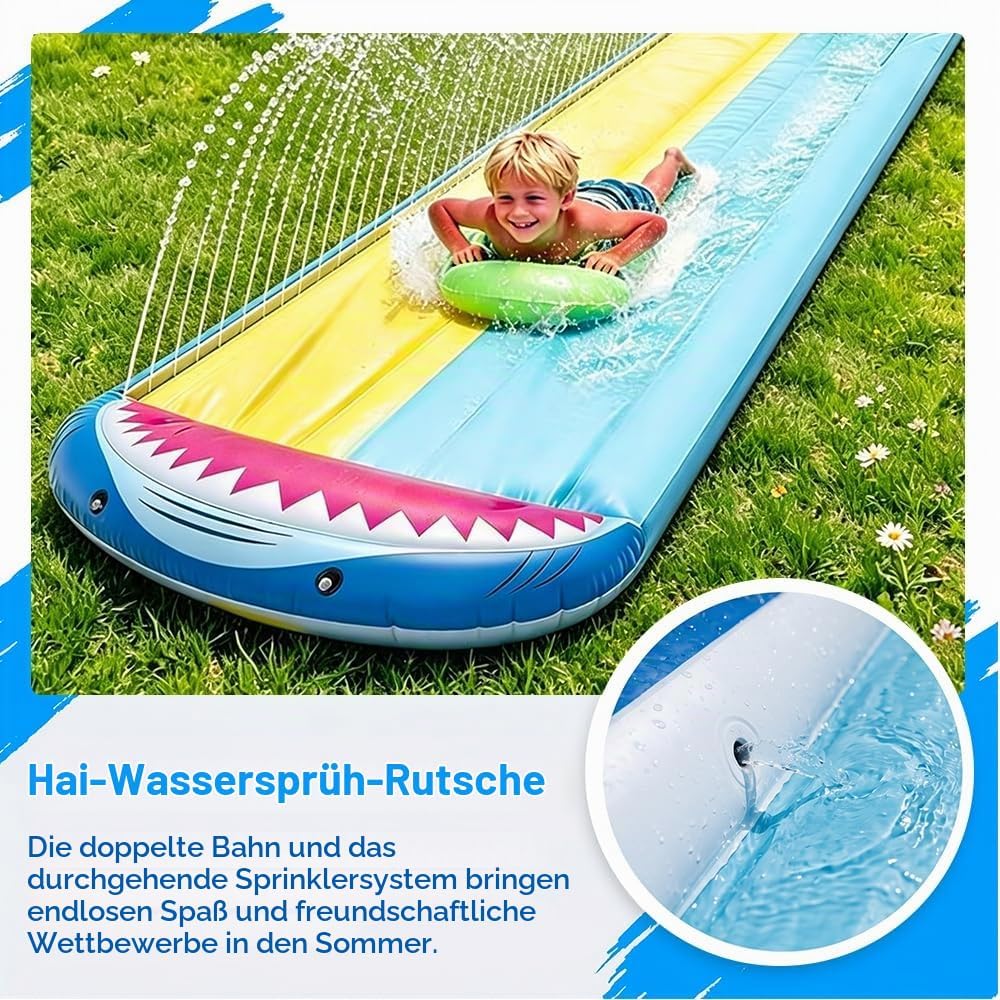 Wasserrutsche Garten Für Kinder, 480x140 cm Doppelrutsche Mit Eingebautem Sprinkler, Double Water Sl
