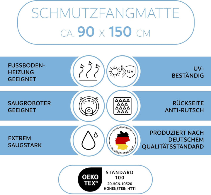 DOMOPRIMA Schmutzfangmatte 90x150 cm braun meliert in Gewerbequalität geruchsneutral Fussmatte für I