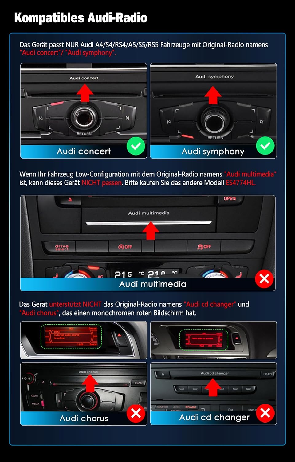 Erisin 12.3 Zoll 8-Kern 8GB+128GB Android 14 Autoradio mit GPS Navigation für Audi A4/A5/B8/S4/S5/RS